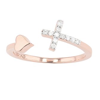 Sterling Silver 1/10 Carat T.W. Diamond Cross & Heart Ring