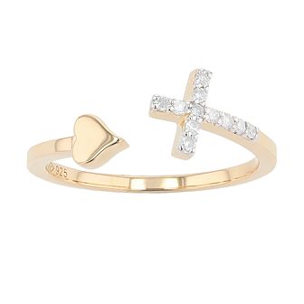 Sterling Silver 1/10 Carat T.W. Diamond Cross & Heart Ring