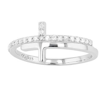Sterling Silver 1/6 Carat T.W. Diamond Sideways Cross Ring