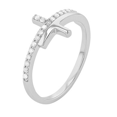 Sterling Silver 1/6 Carat T.W. Diamond Sideways Cross Ring