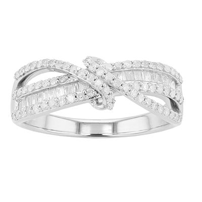 Beautiful Sterling Silver Cluster Diamond popular Ring with Pave Baguette Bypass Accent