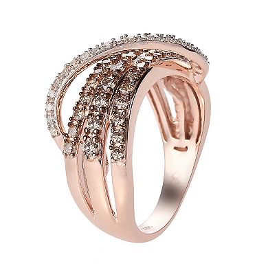 14k Rose Gold Over Silver 3/4 Carat T.W. Natural Champagne & White Diamond Ring