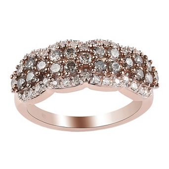 14k Rose Gold Over Silver 1 Carat T.W. Natural Champagne & White Diamond Cluster Ring