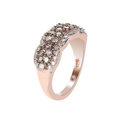 14k Rose Gold Over Silver 1 Carat T.W. Natural Champagne & White Diamond Cluster Ring