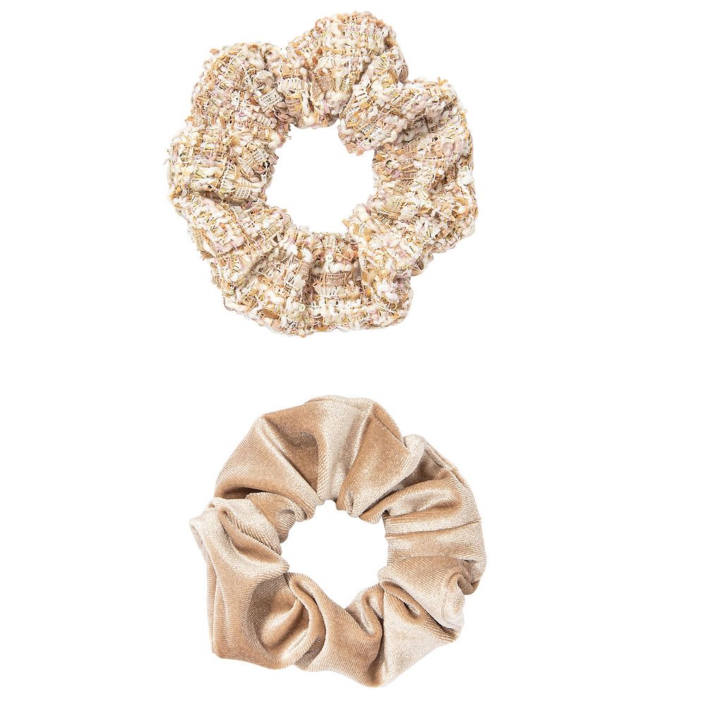 LC Lauren Conrad Pink Tweed and Beige Velvet Scrunchie Set