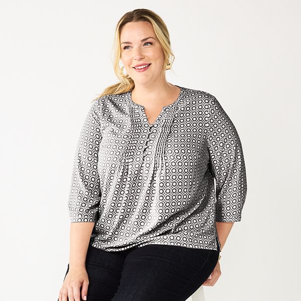 Plus Size Croft & Barrow® Splitneck Pintuck Blouse