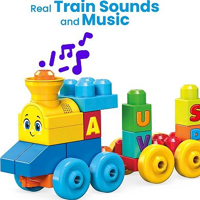 MEGA BLOKS ABC Musical Train Building Toy Blocks for Toddlers 1-3