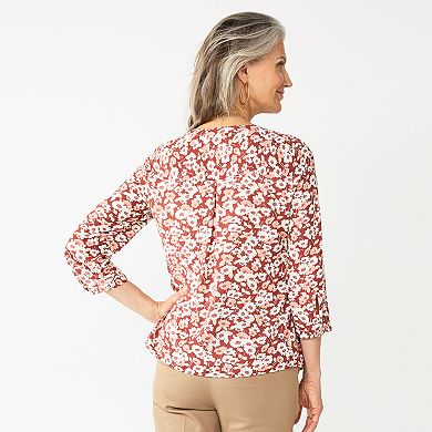 Petite Croft & Barrow® Splitneck Pintuck Blouse