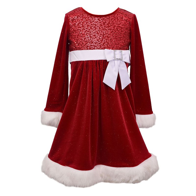 Girls 7-20 Bonnie Jean Sparkle & Velvet Faux Fur Trim Holiday Dress in Regu