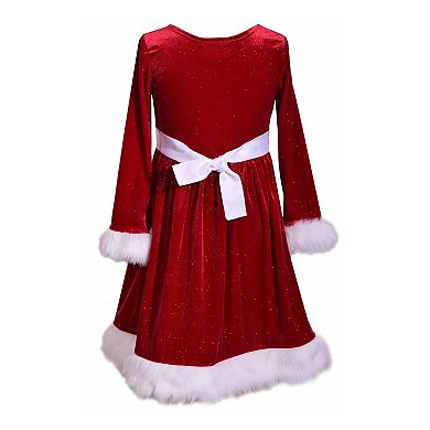 Girls 7-20 Bonnie Jean Sparkle & Velvet Faux Fur Trim Holiday Dress in Regular & Plus