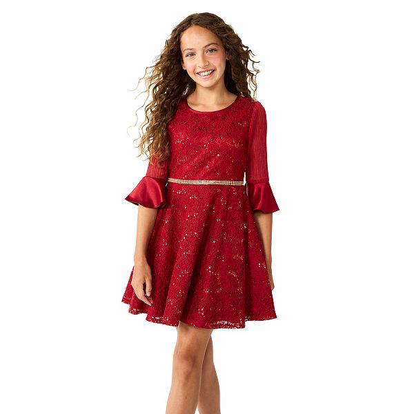 Girls 7 20 Bonnie Jean Bell Sleeve Lace Holiday Dress in Regular Plus