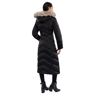 Women s London Fog Faux Fur Hood Maxi Puffer Coat