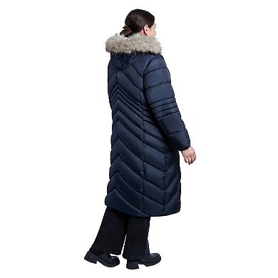 Plus Size London Fog Faux-Fur Hood Maxi Puffer Coat