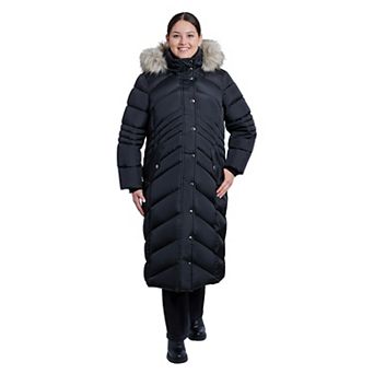 Plus Size London Fog Faux-Fur Hood Maxi Puffer Coat