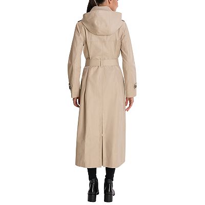 London fog hooded belted maxi trench coat hotsell