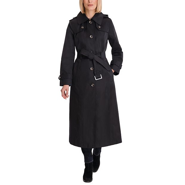 London Fog Ladies hot Black Trench Coat w/ Hood size PS