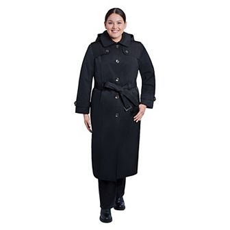 Plus Size London Fog Hooded Maxi Trench Coat