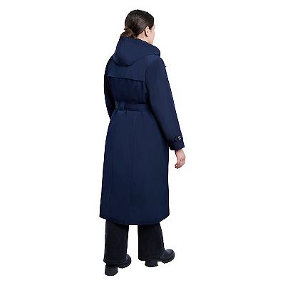 Plus Size London Fog Hood Inner Bib Maxi Trench Coat