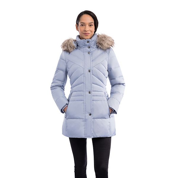 Women's London Fog FauxFur Hood SnapFront Puffer Jacket