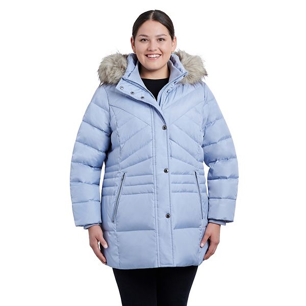 Plus Size London Fog Faux-Fur Hood Snap-Front Puffer Jacket