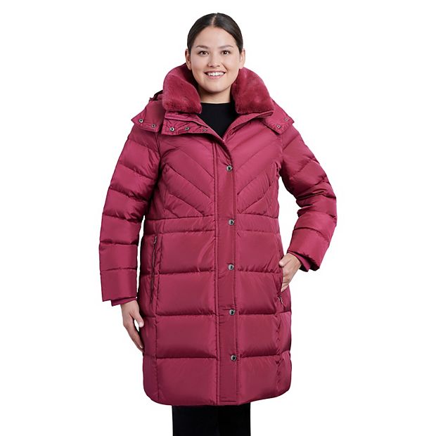 Plus Size London Fog Faux Fur Collar Down Puffer Jacket