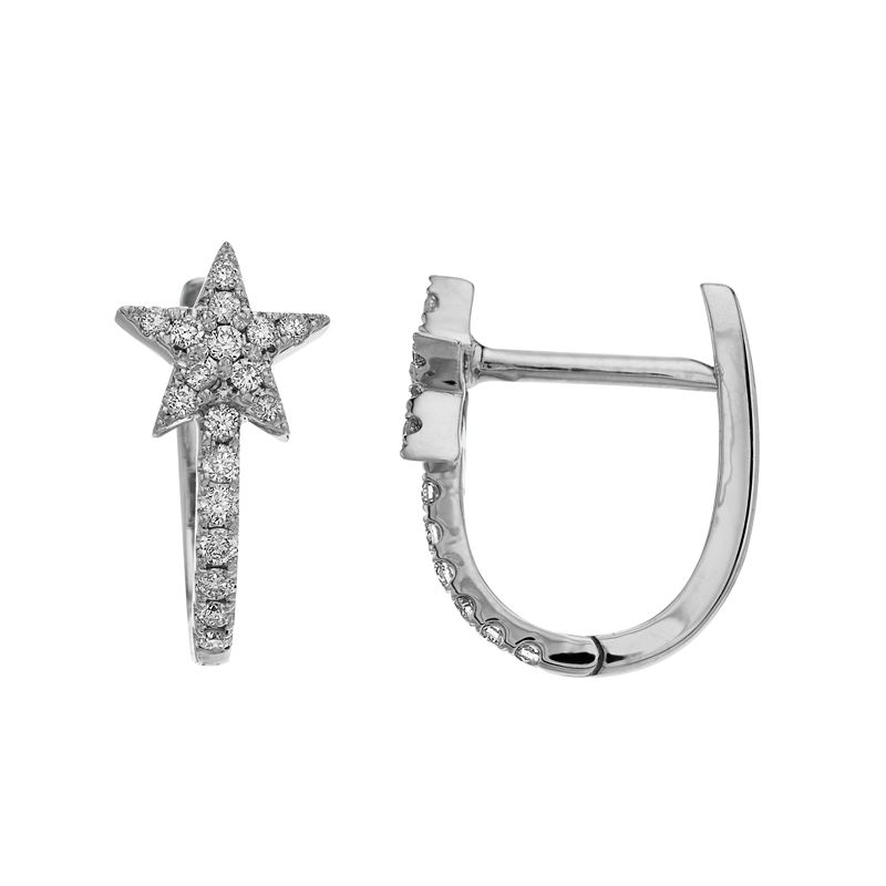 Ava Blue 14k White Gold 1/5 Carat T.W. Diamond Star Hoop Earrings, Womens