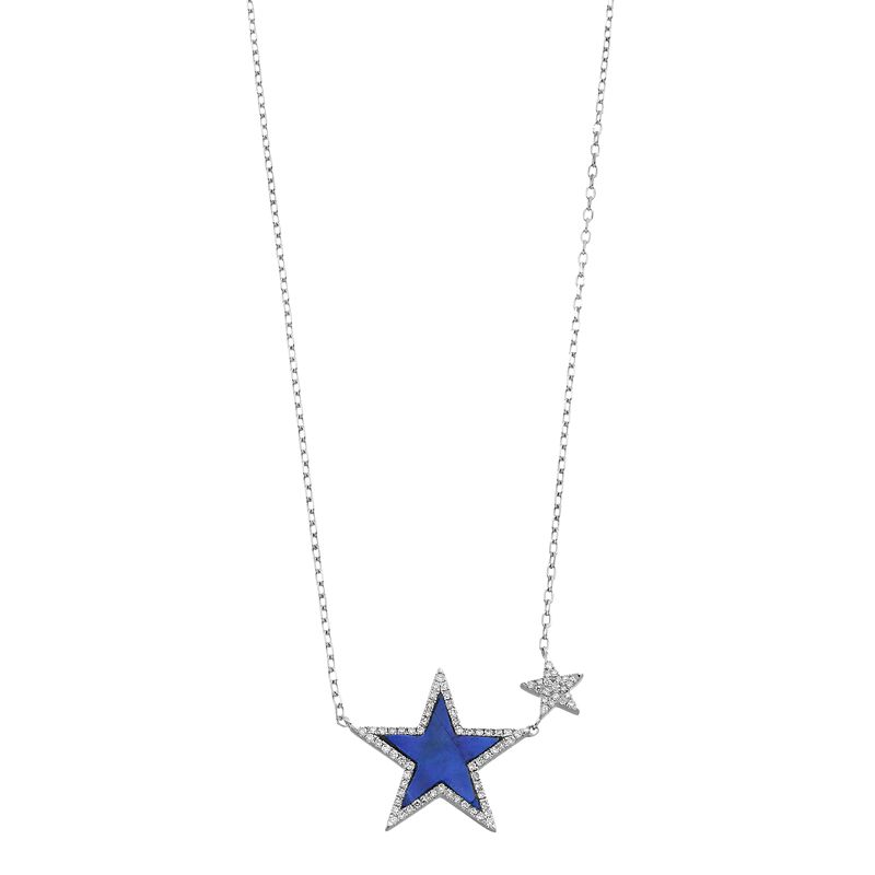 Ava Blue 14k White Gold Lapis & 1/5 Carat T.W. Diamond Star Pendant Neckla