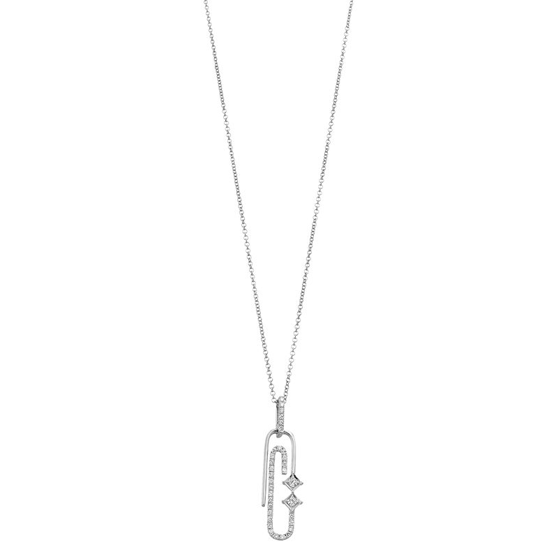 Ava Blue 14k White Gold 1/4 Carat T.W. Diamond Paperclip Pendant Necklace,
