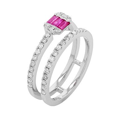 Ava Blue 14k White Gold Ruby & 3/8 Carat T.W. Diamond Ring