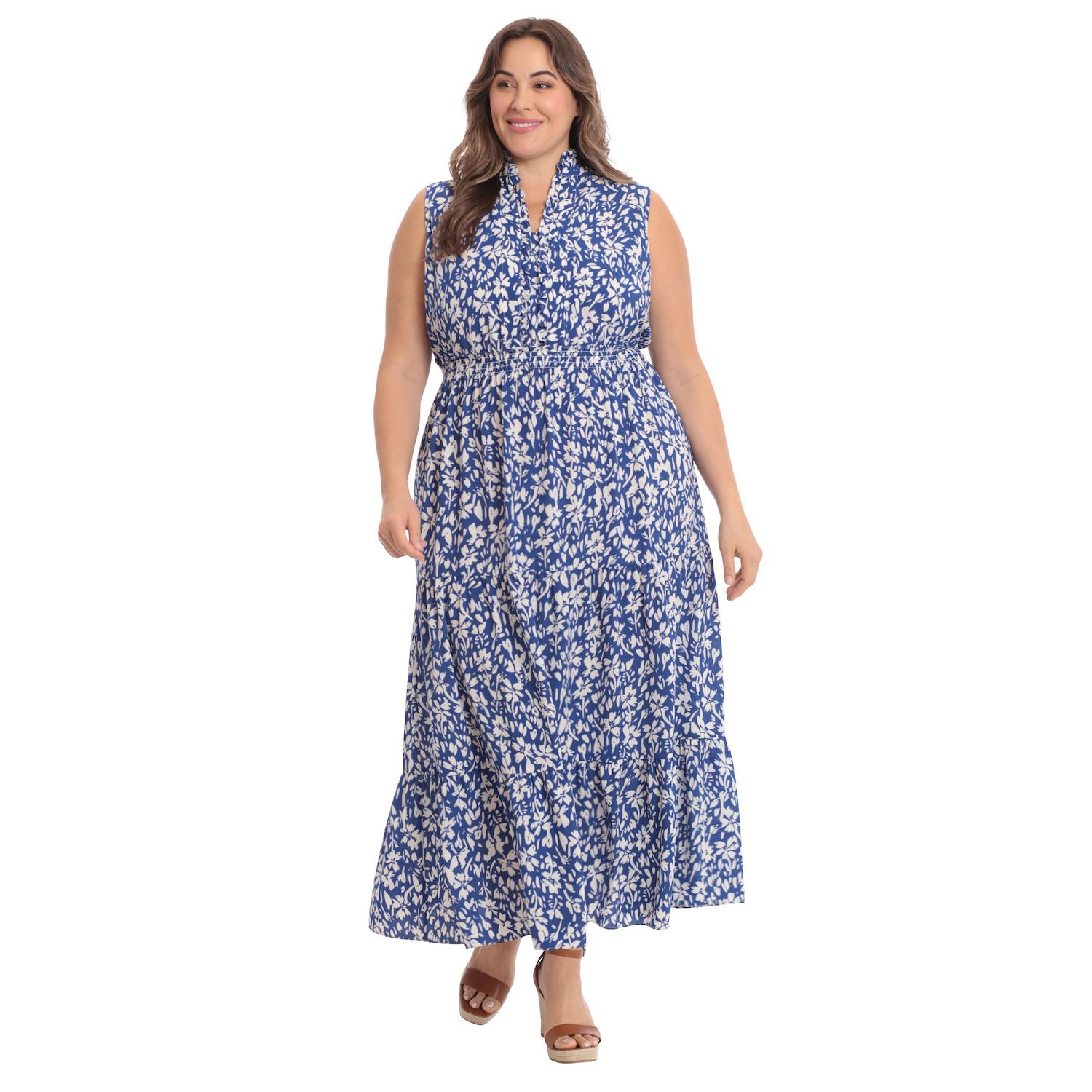 Женские платья London Times Plus Size London Times Ruffle Neck Maxi Dress