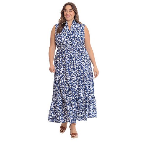 Женские платья London Plus Size London Times Ruffle Neck Maxi Dress