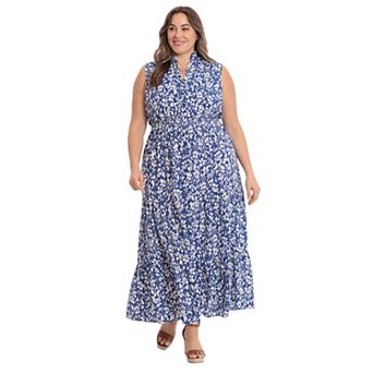 Plus Size London Times Ruffle Neck Maxi Dress