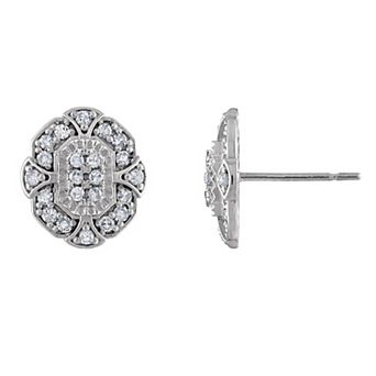 Tiara 10k White Gold Diamond Deco Stud Earrings