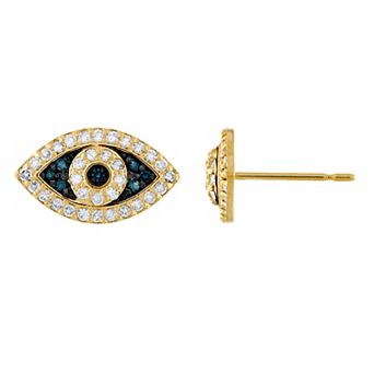 Tiara 10k Gold Diamond Evil Eye Stud Earrings