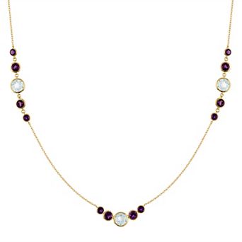 Tiara 14k Gold Blue Topaz & Amethyst Station Necklace