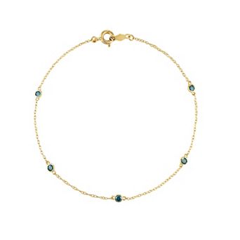 Tiara 14k Gold Blue Diamond Station Bracelet