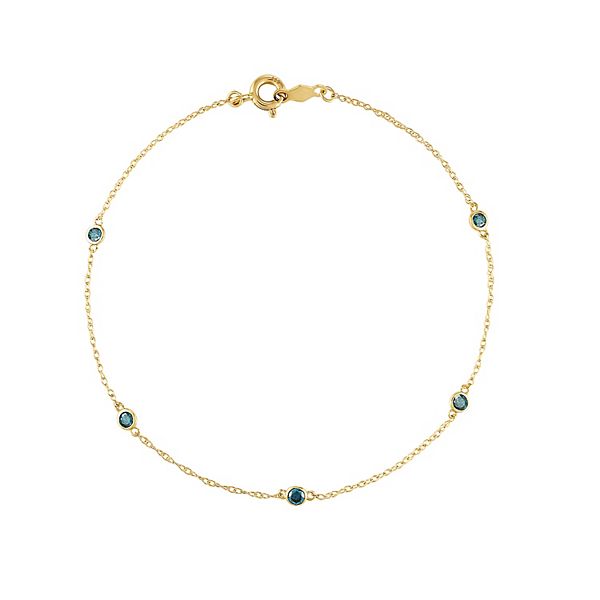 Tiara 14k Gold Blue Diamond Station Bracelet