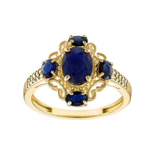 Tiara 10k Gold Sapphire & Diamond Ring