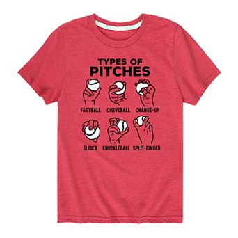 Boys 8-20 Baseball Types Of Pitches Tee