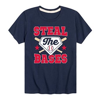 Boys 8-20 Steal The Bases Baseball Tee