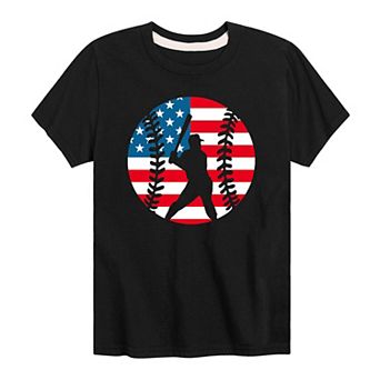 Boys 8-20 USA Flag Baseball Player Tee