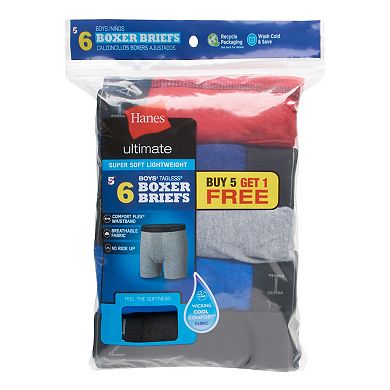Boys 4-20 Hanes Ultimate® 5-Pack + 1 Bonus Pair Super Soft Lightweight Boxer Briefs