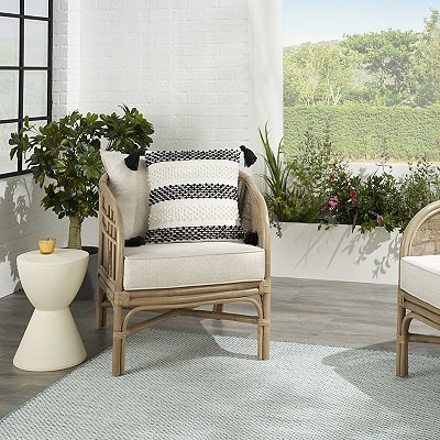 Mina Victory Outdoor Pillows Woven Loop Stripes Indoor Outdoor Throw Pillow