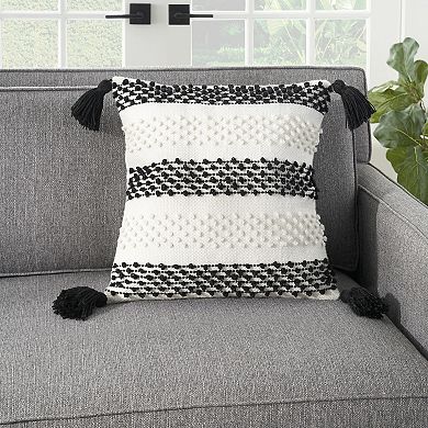 Mina Victory Outdoor Pillows Woven Loop Stripes Indoor Outdoor Throw Pillow