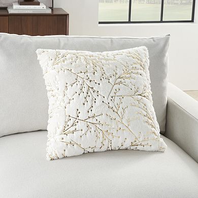Mina Victory Faux Fur Metallic Branches Indoor Throw Pillow