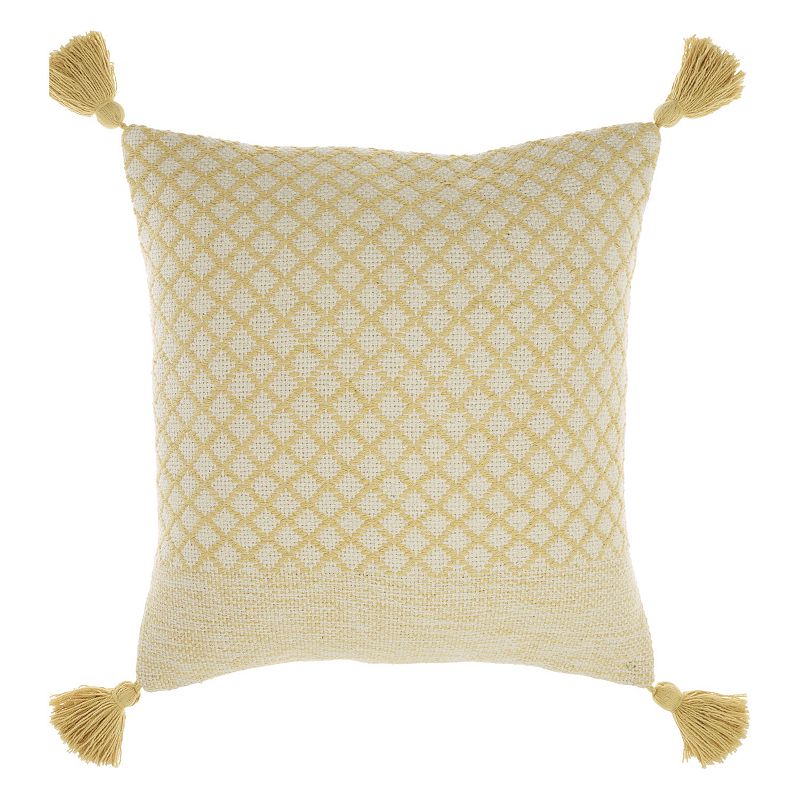 Mina Victory Life Styles Latice With Tassels 18 X18  Yellow Indoor Throw Pillow