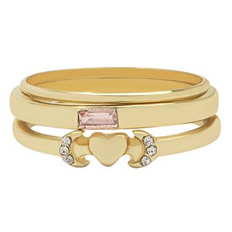 LC Lauren Conrad Gold Tone Crystal Moon & Heart 3-Pack Stacking Rings Set