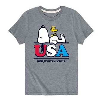 Boys 8-20 Peanuts USA Red White Chill Tee