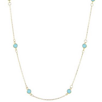 14k Gold & Simulated Turquoise Station Necklace