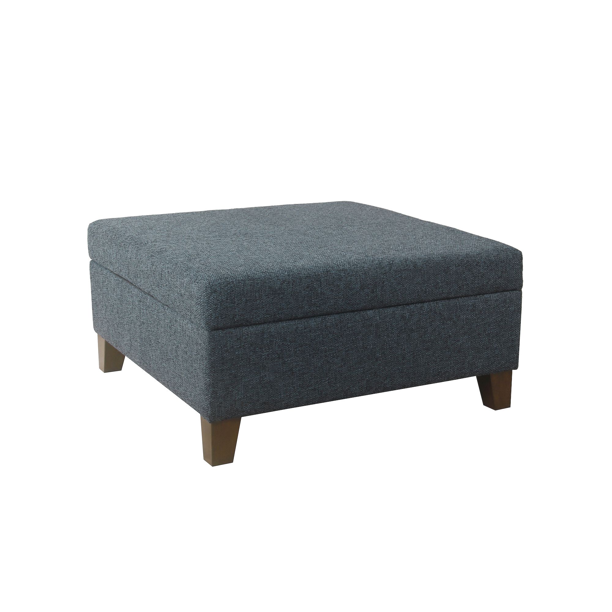 HomePop Luxury Square Storage Ottoman, Textured Blue